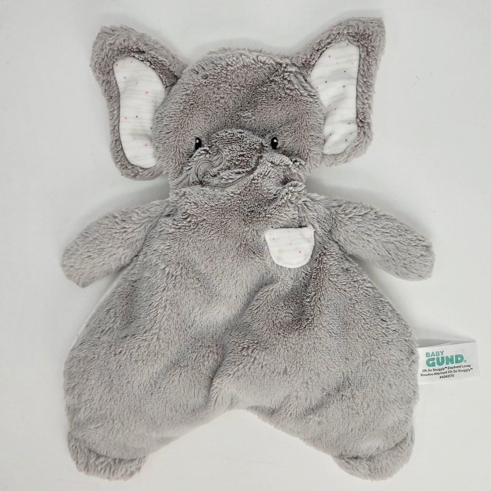 Baby Gund Oh So Snuggly Elephant Lovey 13in Gray White Polka Dot Flat 606517
